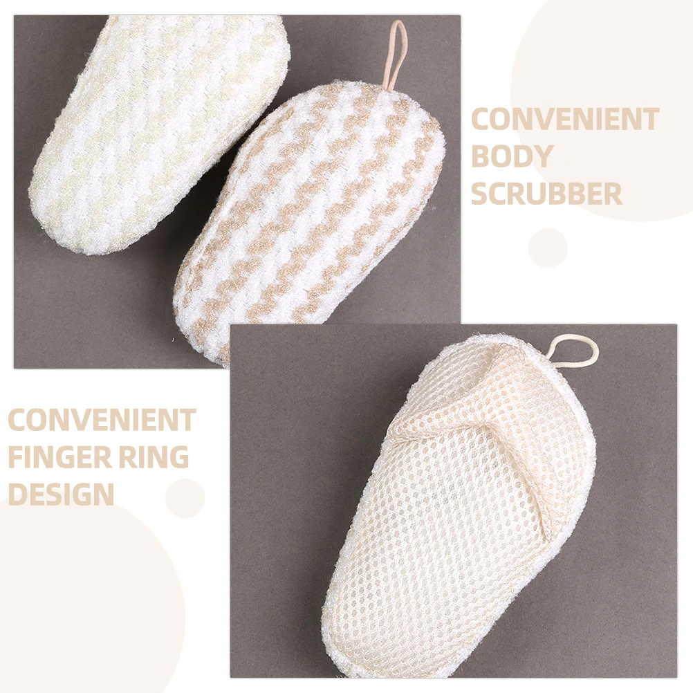 

2Pcs Exfoliating Shower Scrubber Slipper Design Finger Slot Body Wash Cloth Fast Dry Hanging Loop Bath Exfoliating Towels