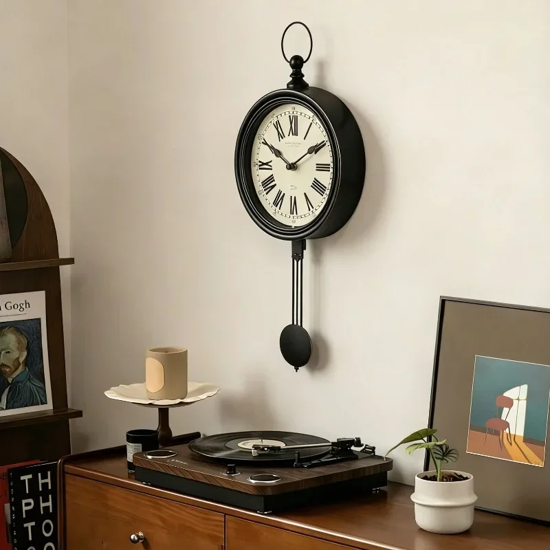Vintage Wall Clock Pendulum Wall Watch Luxury Elegant Large Clocks Minimalist Silent Aesthetic Living Room Watches Decoration