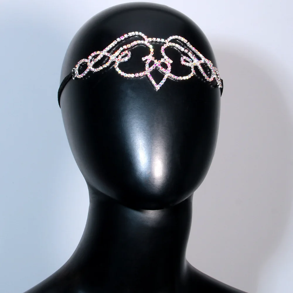 2024 AB Color Rhinestone Forehead Chain Face Jewelry for Women Fashion Bridal Crystal Elastic Hairband Hair Accessories Gifts