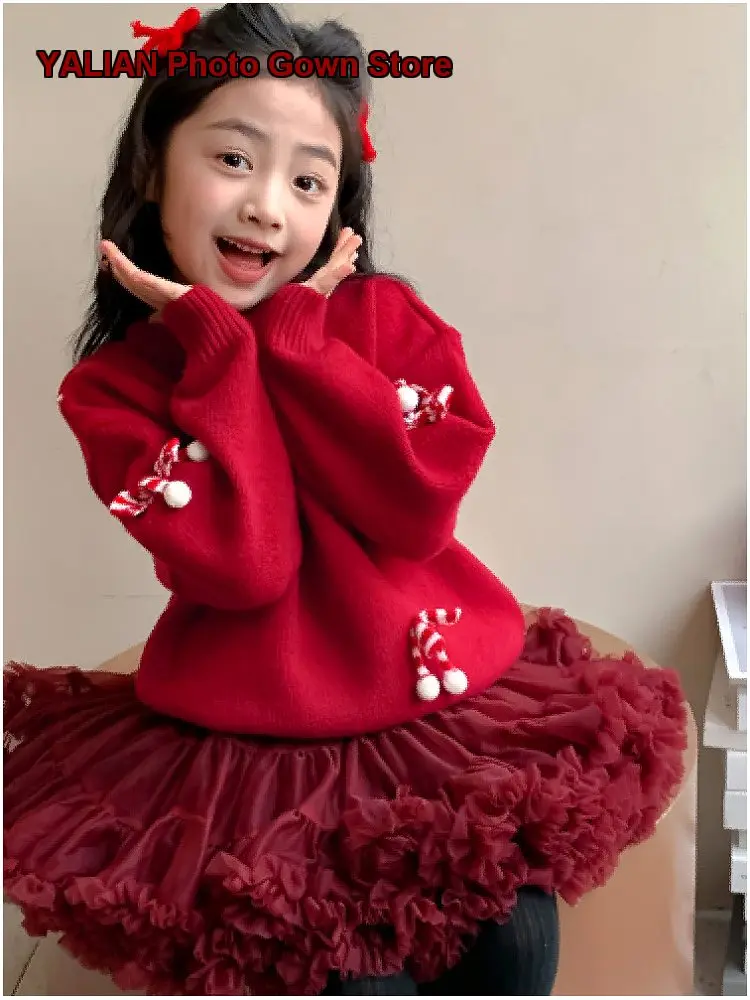 Girls Winter Clothes 2026 Kids Festive Knit Top Elegant for New Year Celebrations