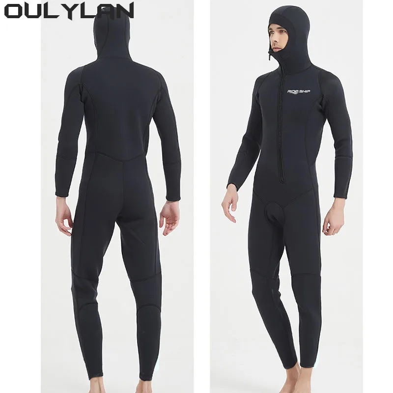 Oulylan 3MM Neoprene Wetsuit Men Women Diving Suit for Snorkeling Scuba Diving Swimming  Front Zipper Wetsui Long Sleeve Hooded