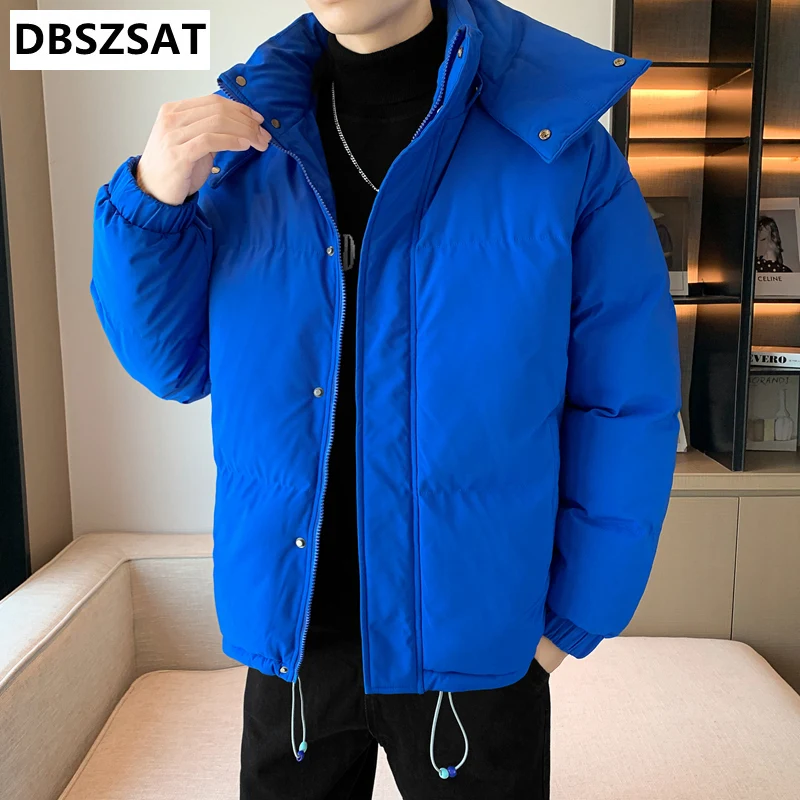 Parkas com capuz monocromático masculino, jaquetas de inverno, casacos, recém-chegados, M-3XL, 2023