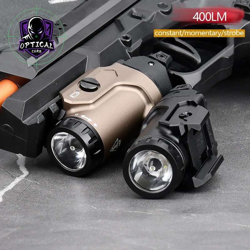 

New Tactical WeaponLight Flashlight Airsoft Metal LED Mounted Light 400LM Pistol Scout Lamp Outdoor White Lighting Strobe