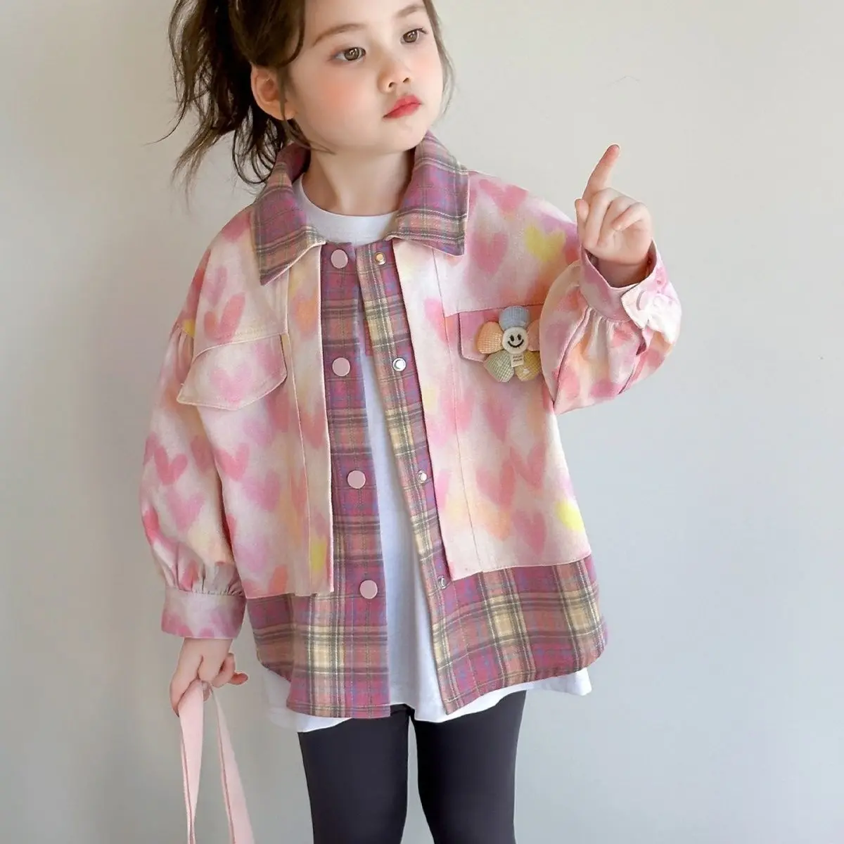 Girls' Spring Autumn Long Sleeve Jacket Stylish Kids' Casual Wear Trendy Long Coat for Children
