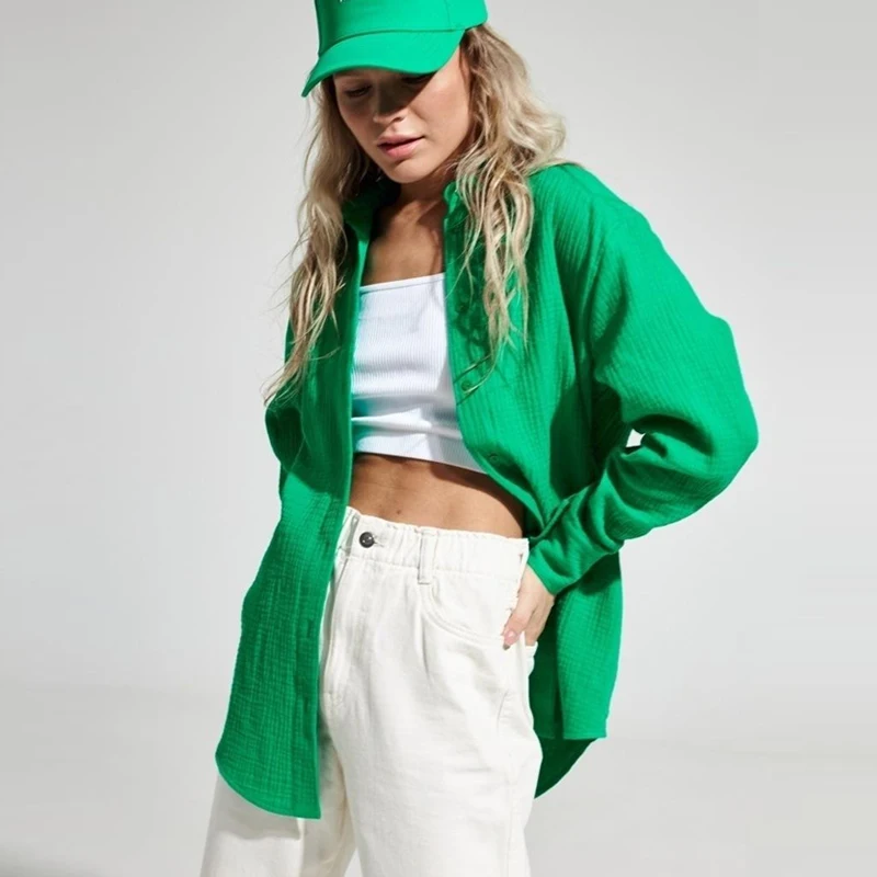 

New Long Sleeve Casual Office Women Shirt 2025 Retro Loose Turndown Collar Blouse Spring Autumn Elegant Solid Color Women's Top