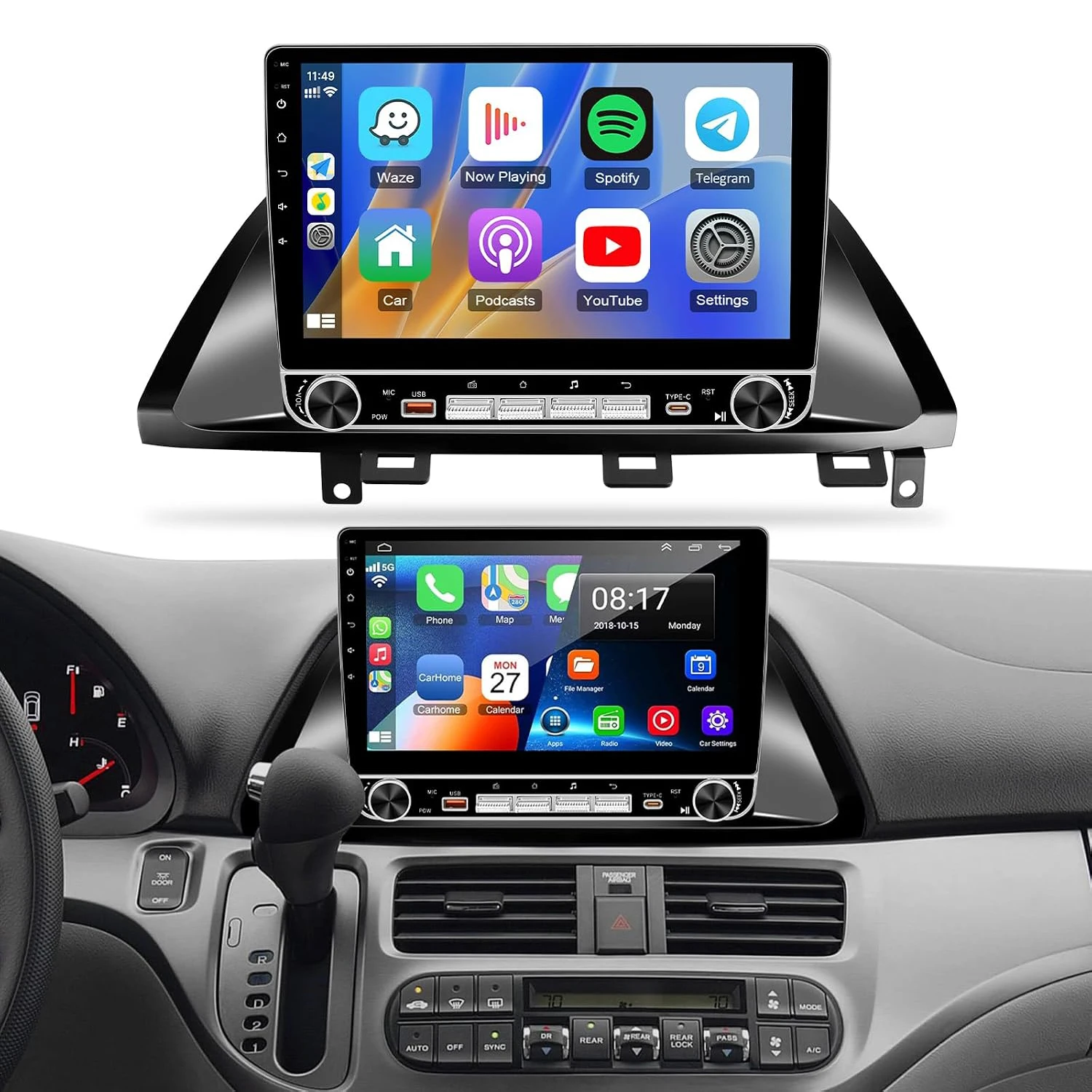 8 CORE 4+64G Car Radio for Honda Odyssey 2005-2010 Stereo Apple Carplay & Android Auto, 10.1