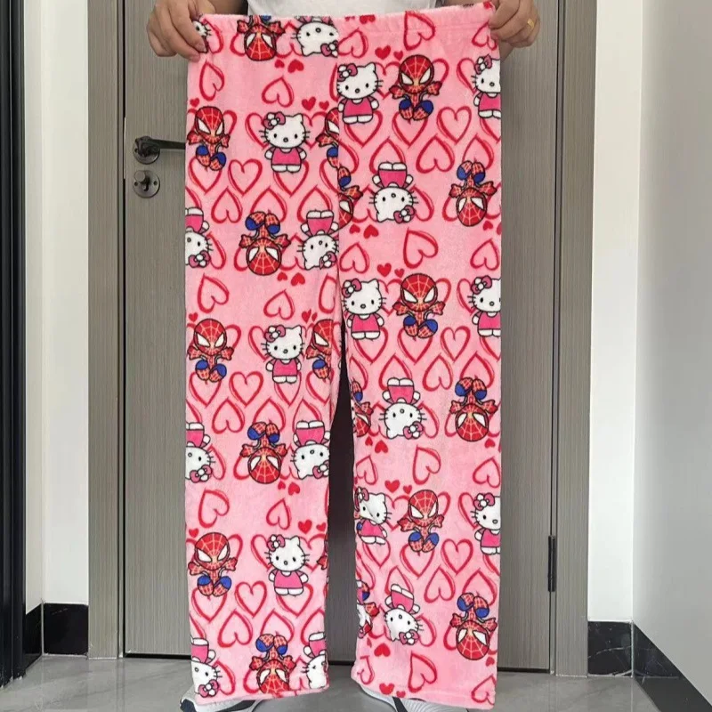 Cartoon Spider-Man Kt Flanel Dwarsliggers Pyjamabroek Katoen Fluweel Losse Pyjama Lange Broek Dames Heren Slapen Vrijetijdskleding