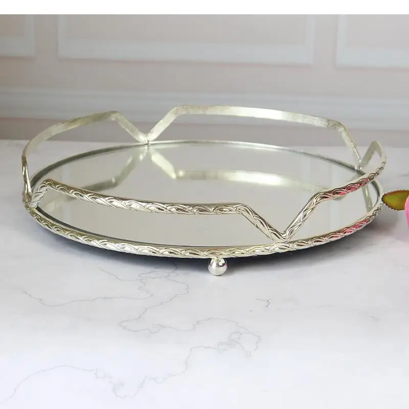 European-style Round Light Luxury Alloy Fruit Tray Mirror Storage High-end Cake Household Supplies