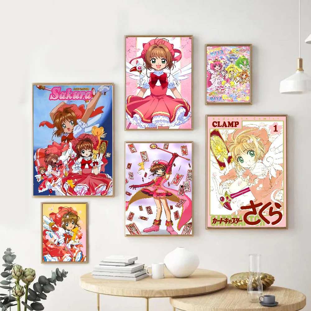 Anime Cardcaptor Sakura Vintage Posters Sticky Retro Kraft Paper Sticker DIY Room Bar Cafe Kawaii Room Decor