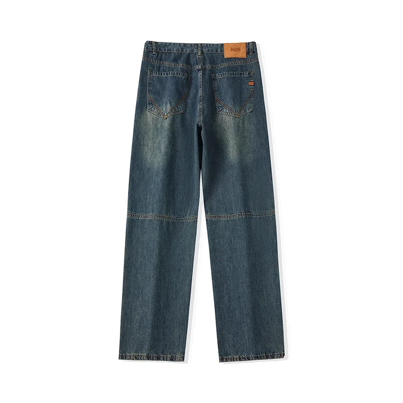 

American spring and autumn new men's jeans loose straight retro washed wide-leg pants