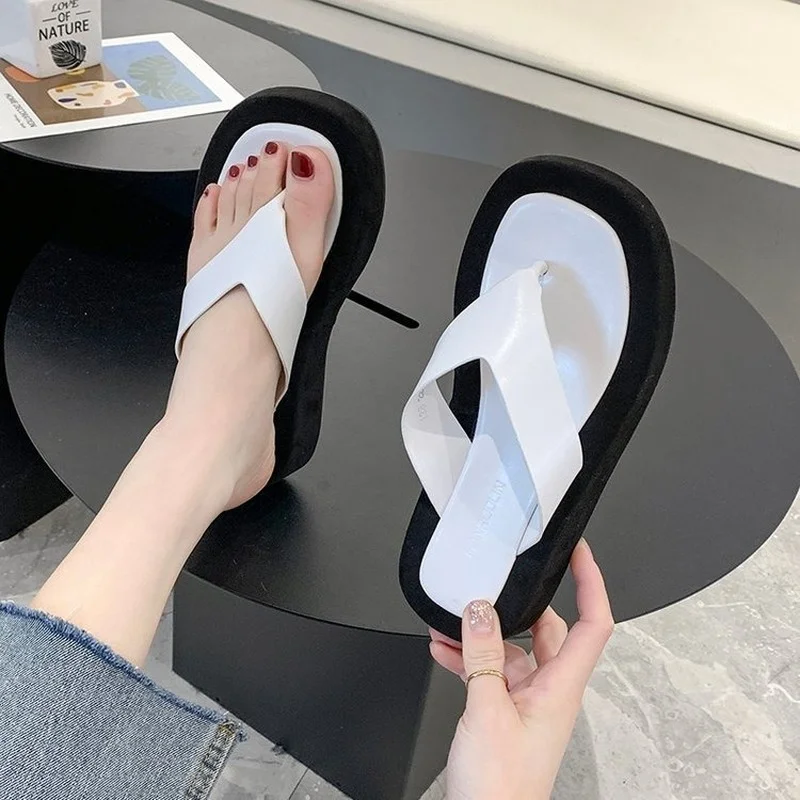 White Wedge Summer Flip Flops for Women 2022 Platform Clip Toe Sandals Fashion Slides Woman Beach Casual Outdoor Slippers