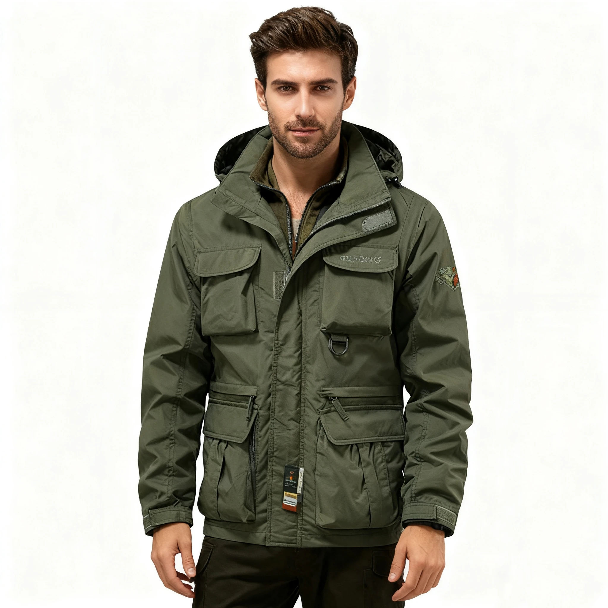 

Mens Spring Autumn Jacket Loose Oversized Casual Multi Pocket Workwear Windproof Detachable Sleeves Convertible Outdoor Coat