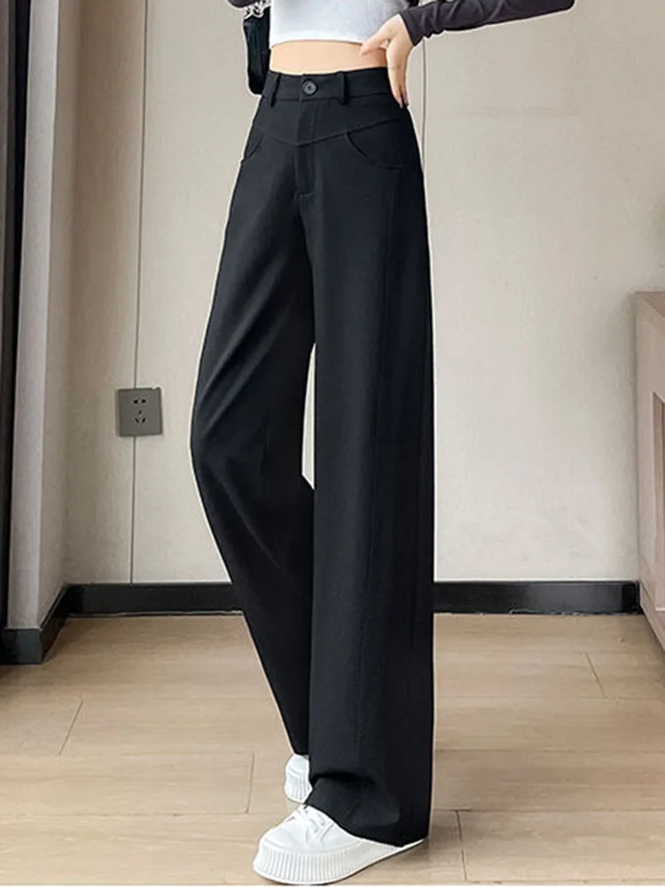 Women Casual Loose Straight Pants Korean Fashion High Waist Wide Leg Pantalones Spring Fall Classic Solid Sweatpants New Calca