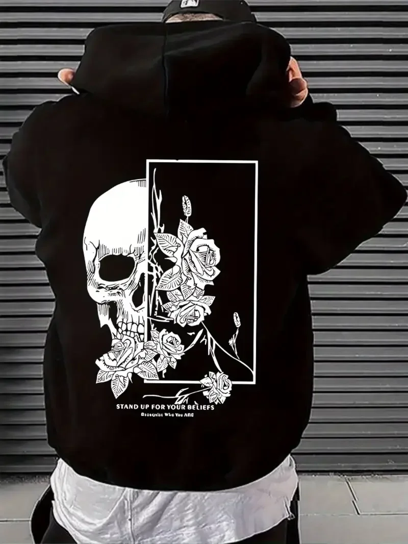 

Men's Loose Fit Hooded Sweatshirt 270g, Black Streetwear Pullover, American Style Casual Hoodies, Suitable for Winter Seasons