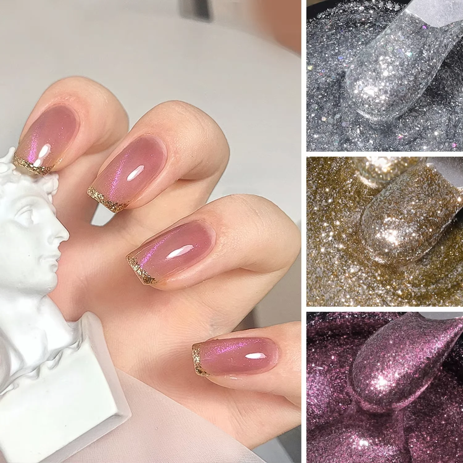 Vernis à ongles holographique à paillettes de 8 couleurs, ensemble de gel pour ongles de couleur française, adapté au bricolage à domicile et au salon professionnel