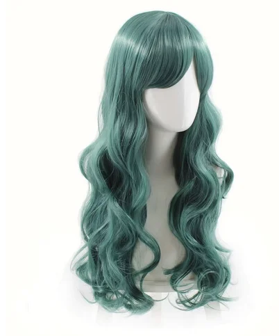 Perruque Cosplay Longue Verte Ondulée Bouclée en Fibre pour Femme, Costume de ix