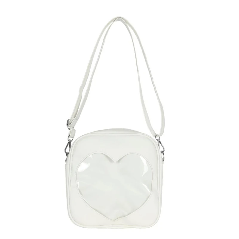 Clear Heart Student Shoulder Bag PU Crossbody Bag with Adjustable Strap