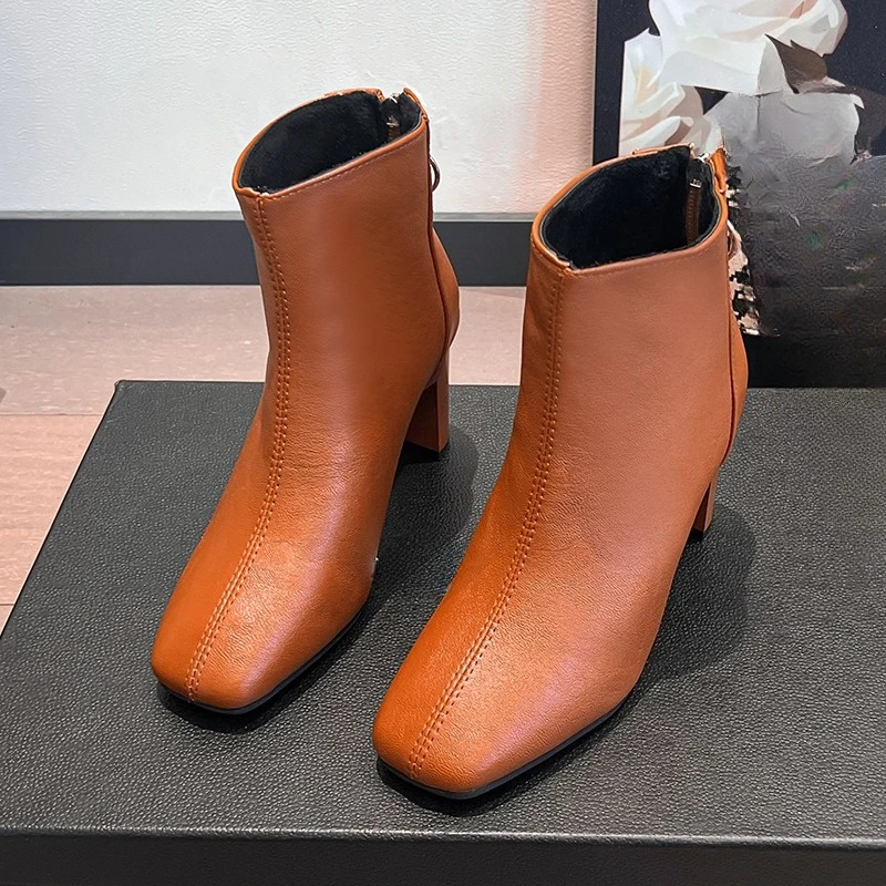 Not Tired French Retro Thick Heel Short Boots for Women 2026 Autumn and Winter New Soft Leather High Heels