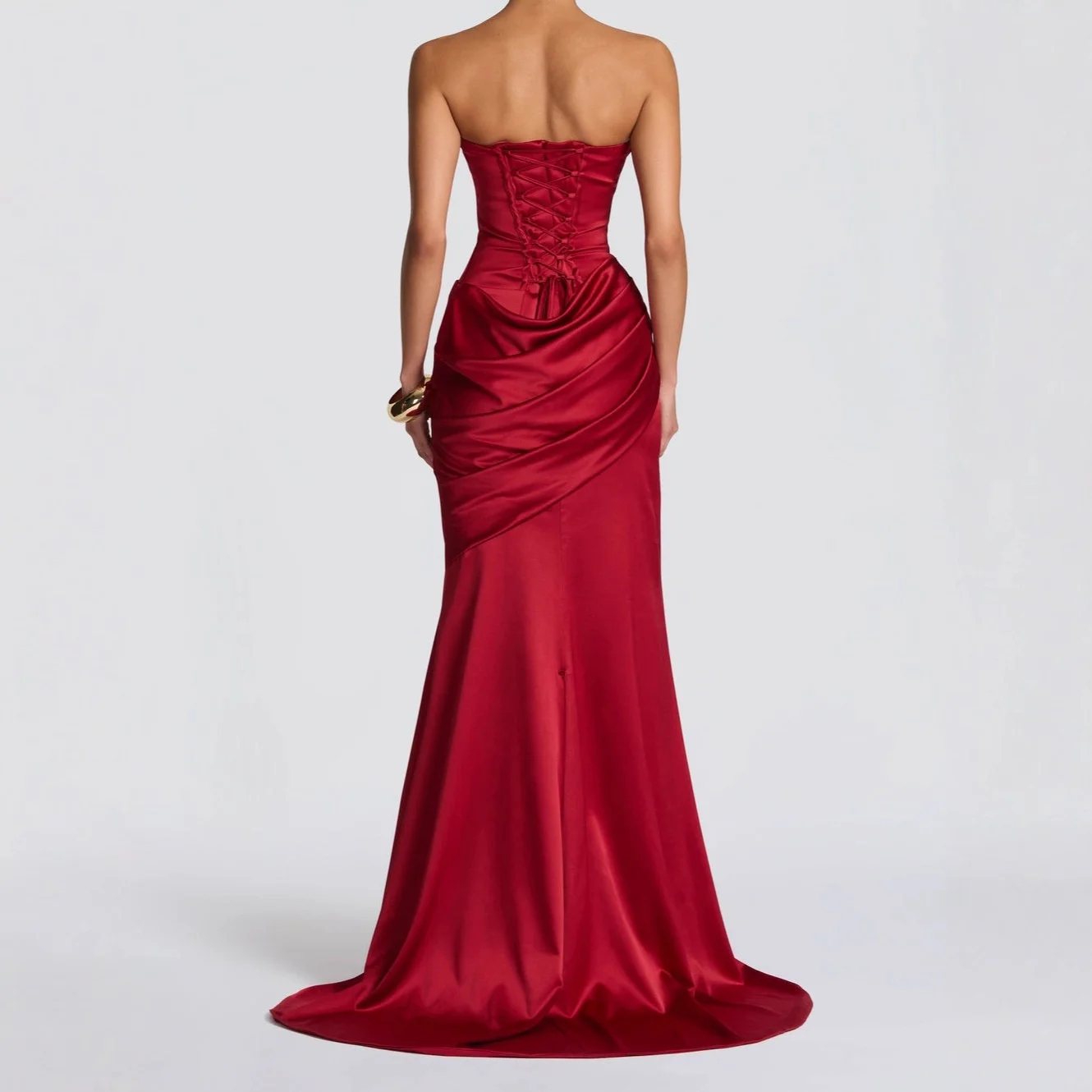 Summer New Arrival Pure Color Satin Folded Bustle Slim Fit Strapl Dr Evening Par Ball Gown Floral Print Polyester Fabric