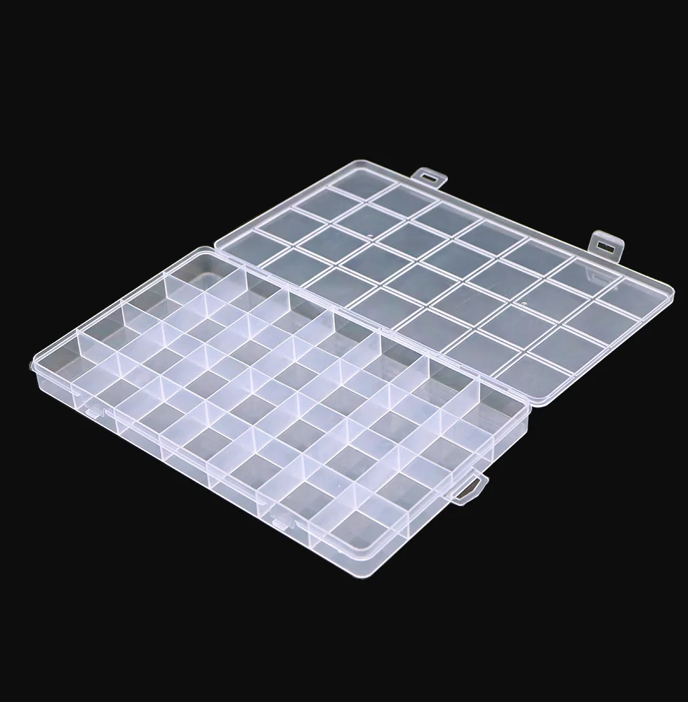 Caja de joyería de plástico rectangular con 28 rejillas, compartimento, caja de almacenamiento, joyería, pendiente, cuentas, contenedor de