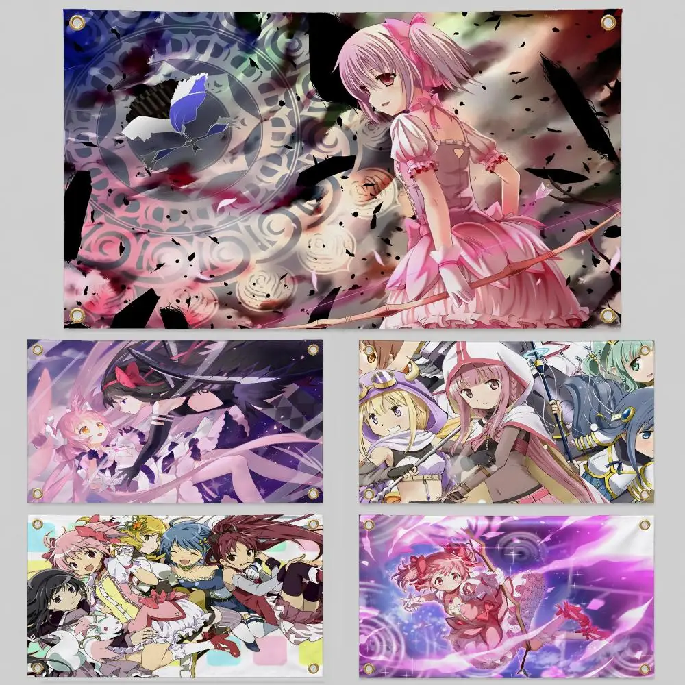 Anime Puella Magi Madoka Magica Homura Flags Wall Hanging Background Flag Wall Decor Banners for Outdoor Bedroom Dorm Room Decor