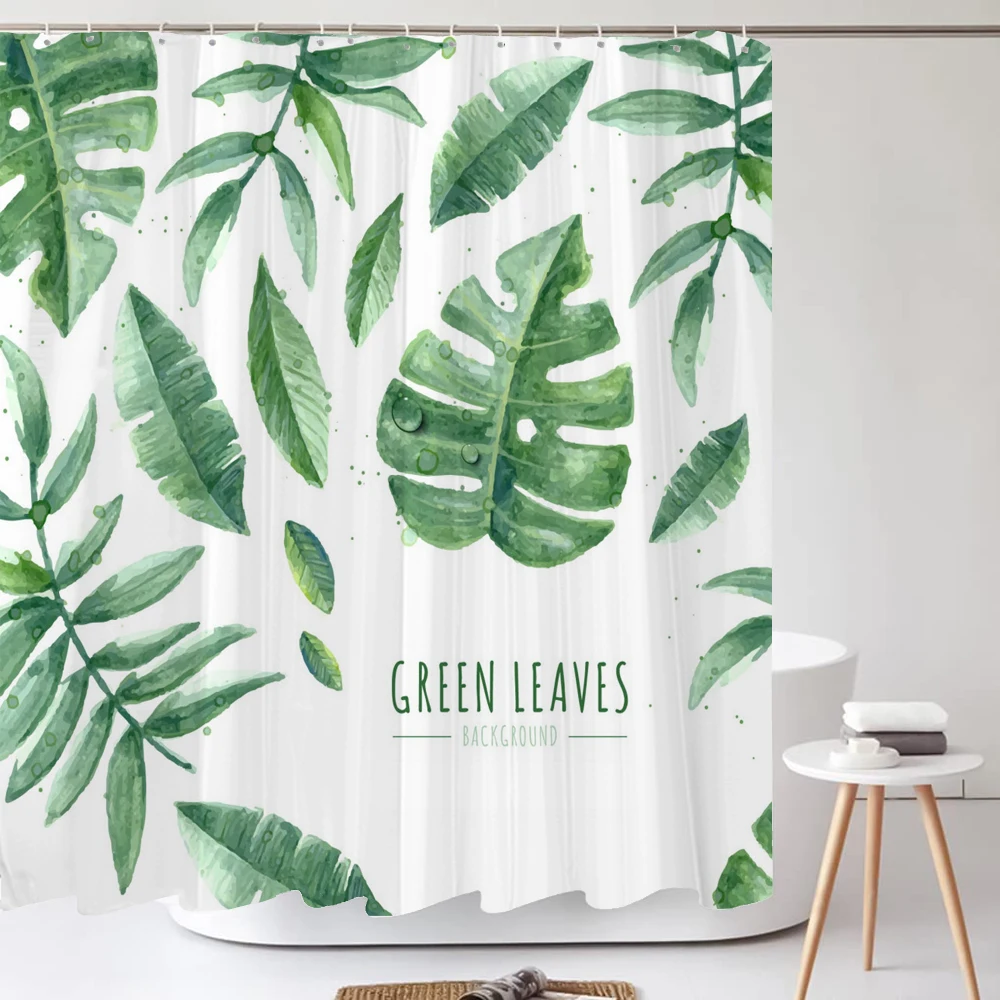 High Quality Green Plant leaves Fabric Shower Curtain Waterproof Monstera leaf Bath Curtains for Bathroom Decor with Hooks