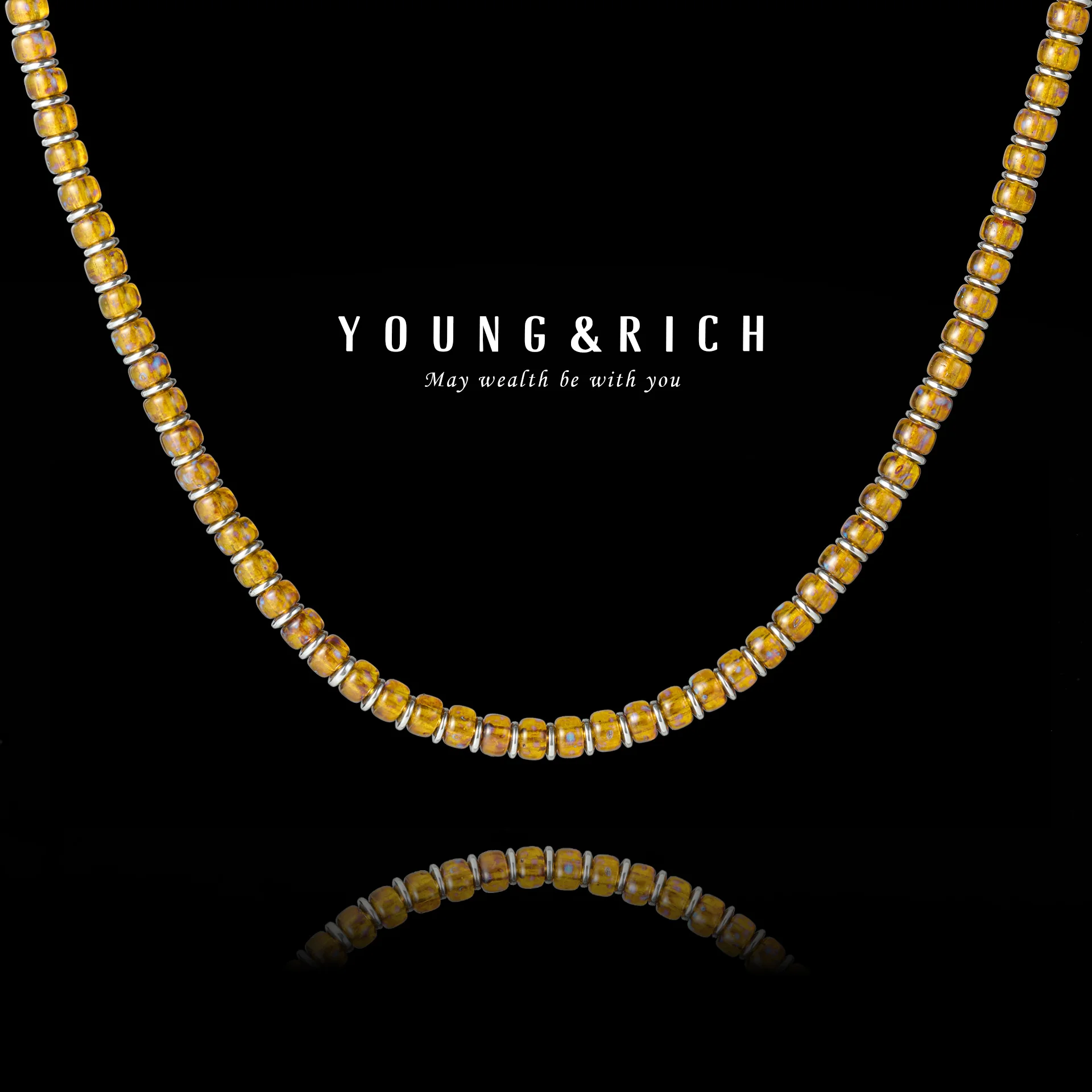 Luxury Liquid Sunshine Necklace - 6mm Yellow Czech Glass Beads Fashion Necklace for Men Women, Premium Jewelry