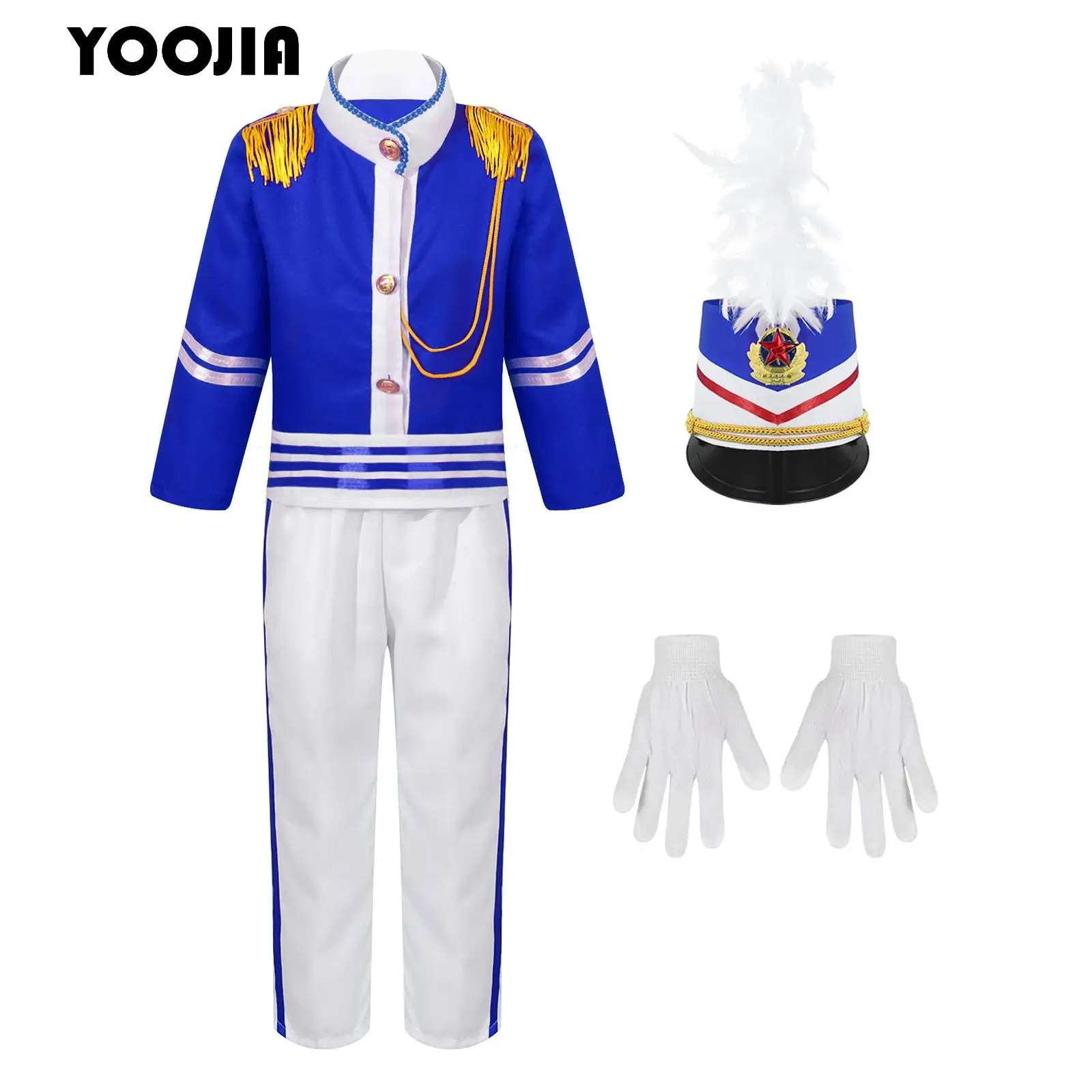 

Unisex Drum Major Team Uniform Nutcrackers Costume Outfit Marching Band Jacket Pants Gloves Hat Halloween Carnival Party Set