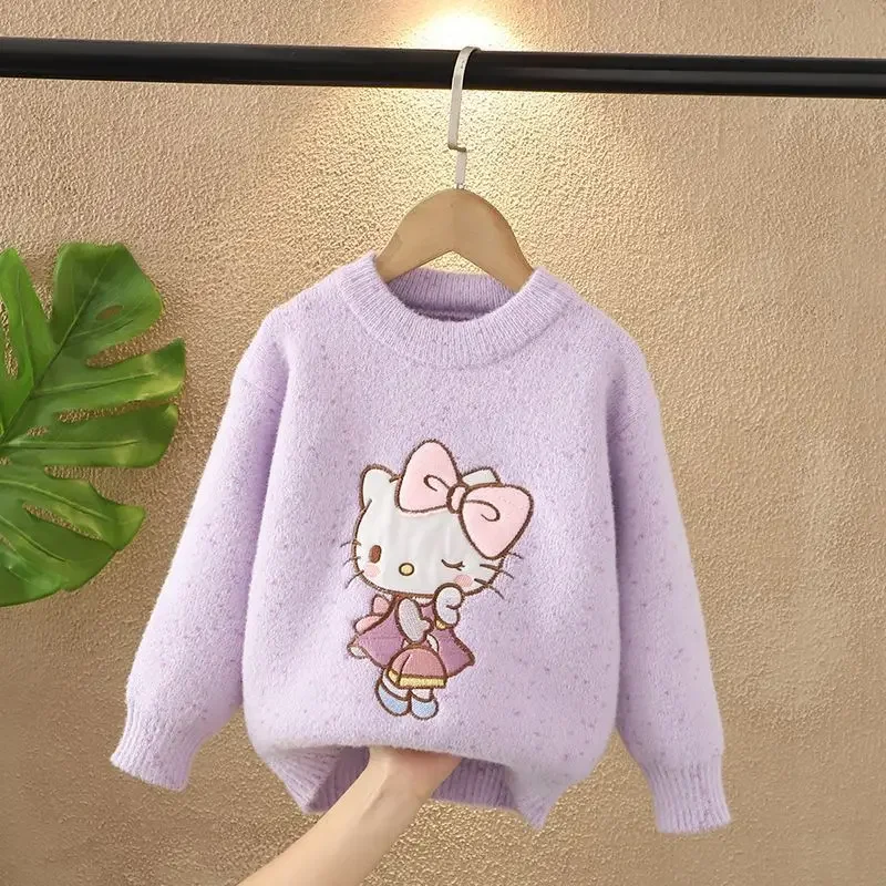 

Sweet Hello Kitty Anime Kawaii Fashion Long Sleeve Sweater Cute Cartoon Sanrio Ins Thickened Shirt Hooded Cloth Gifts for Kids