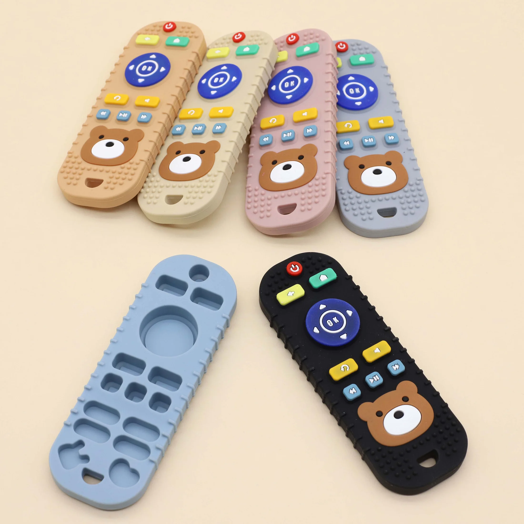 Silicone teether for baby Anti Truth Remote Control Dental Glue Food grade Button Tooth Grinding Comfort Cartoon Bear teether