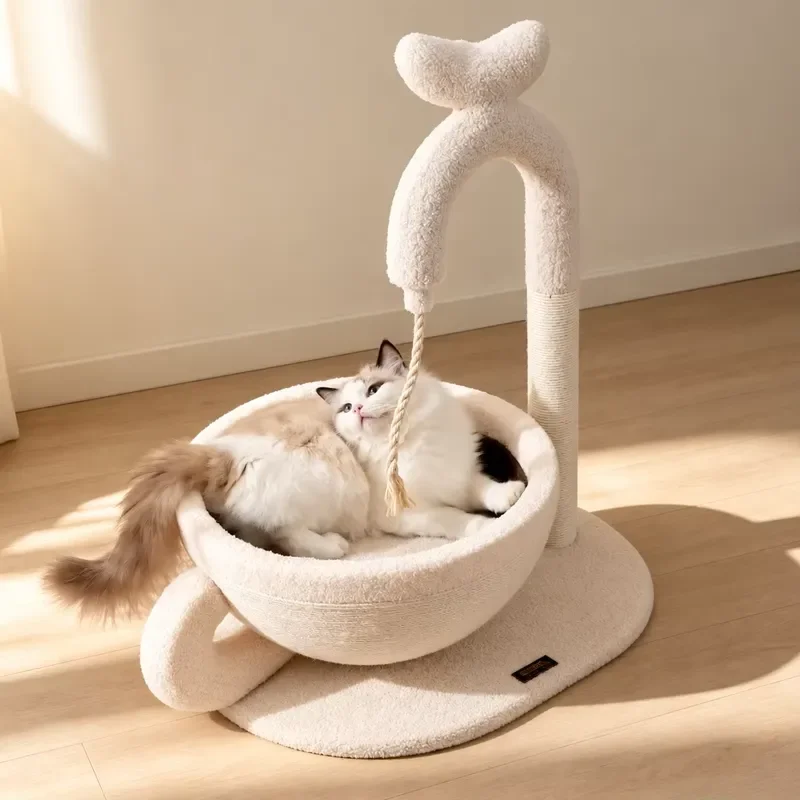 Large Cat Sisal Tree with Spacious Bowl Bed and Scratching Post Custom Logo OEM ODM Natural Fiber Furniture for Big Pets