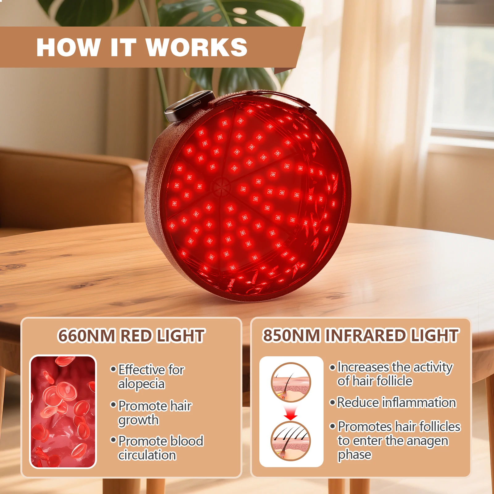 Red Light Therapy Hair Growth Cap 660nm 850nm Infrared LED Lights Hat for Hair Loss Treatment Thinning Hair Regrowth Full Scalp Massage Device Wireless Rechargeable Hair Care Helmet for Men Women