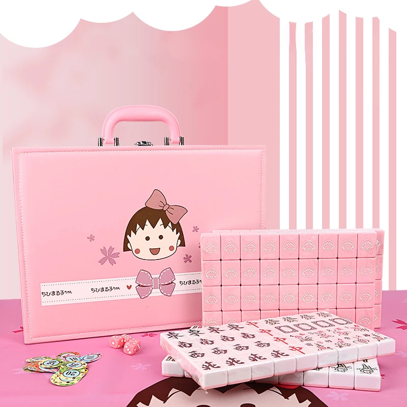 

Hot Mahjong set 40mm High Quality Mahjong cute pink Home Games 144pcs mahjong tiles Chinese Funny Family Table Board Game MJ25