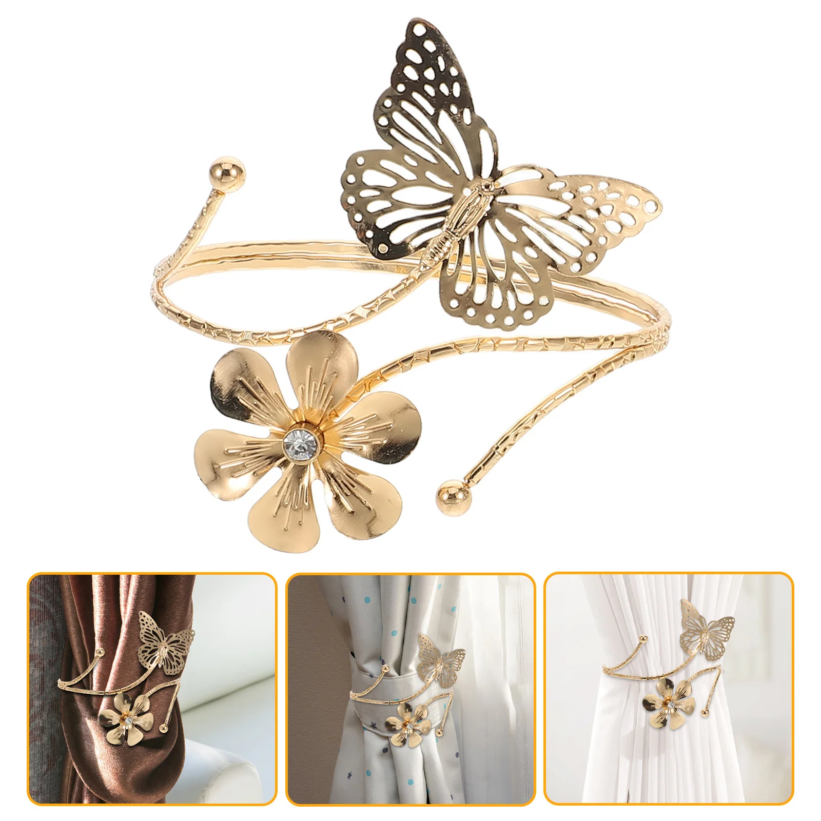 

2pcs Curtain Tie Backs Butterfly Decorative Accessories No Drill Elastic Holdbacks for Curtains Classic Pattern