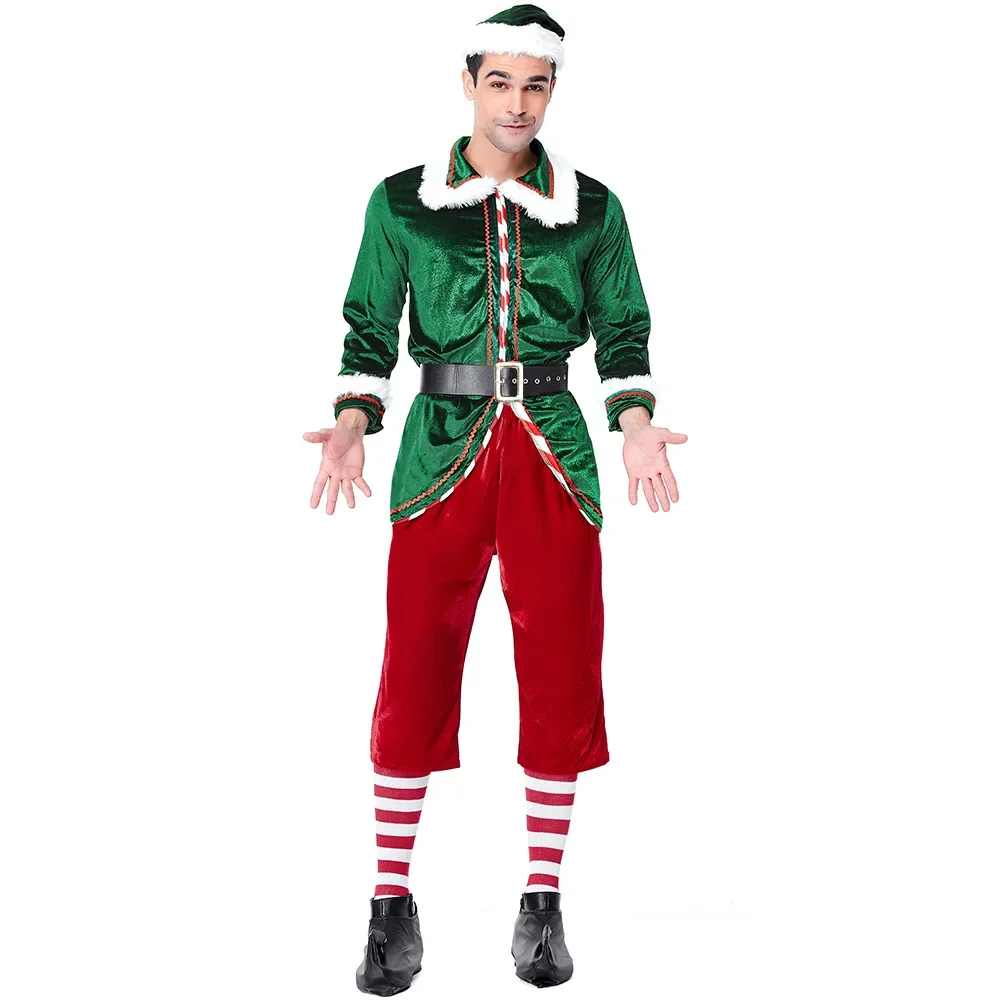 

Adult Christmas Santa Claus Costume Xmas New Year Carnival Party Cosplay Woman Man Green Elf Couple Claus Costume Suit
