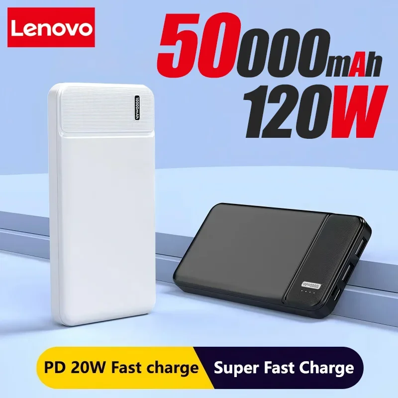 Lenovo 500000mAh Portable Power Bank 120W Large Capacity Super Fast Charging Powerbank Outdoor Travel External Battery 2027 New
