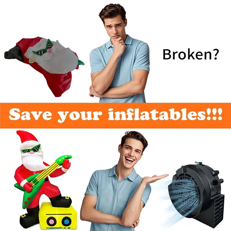Y42A-交換用インフレータブルファン 12V 1.2A、ミニエアブロワー、12V 1.5Aアダプター&屋外庭用3 LED電球付き-米国プラグ付属