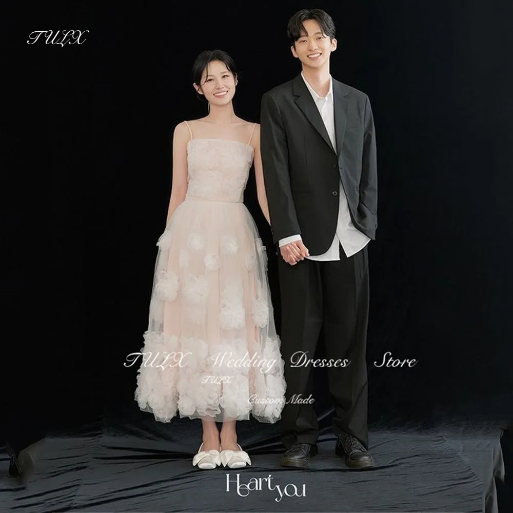 

TULX Spaghetti Strap A-line Prom Dress Women Korea Wedding Party Dresses Tulle Flower Long Formal Gowns Event Princess Gowns