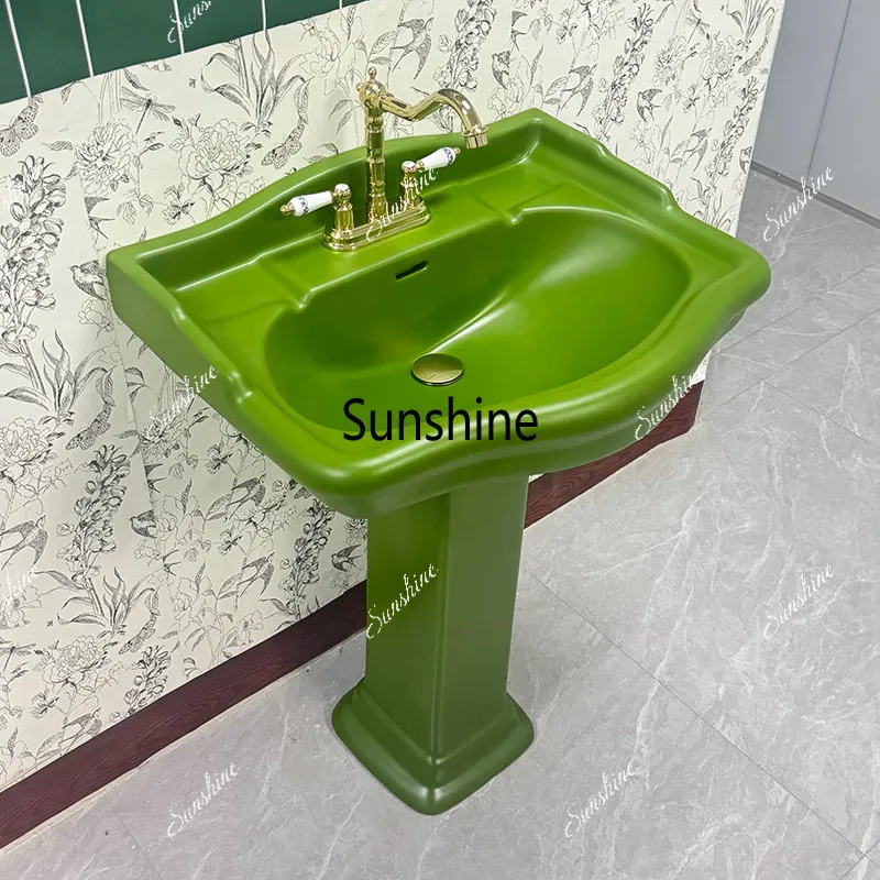 British retro column, grass green washbasin, simple and modern