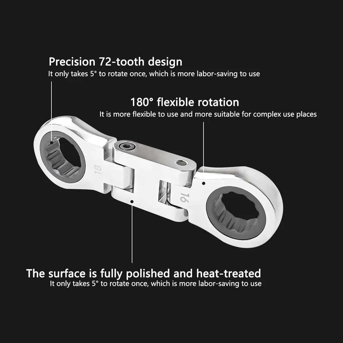 Flexible Pivoting Head Ratchet Short Wrench Spanner Garage Metric hand Tool auto and Home Repair