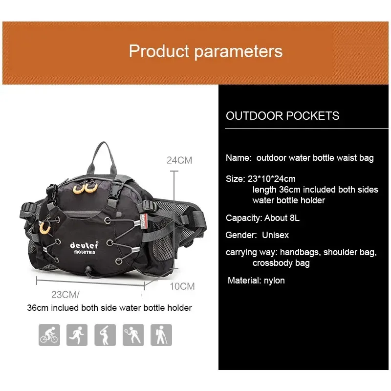 キャンプ用ウエストチェストバッグ アウトドアナイロンショルダーバッグ クロスボディトラベル サイクリング 自転車乗馬 ランニングハンドバッグ 登山用メンズバッグ