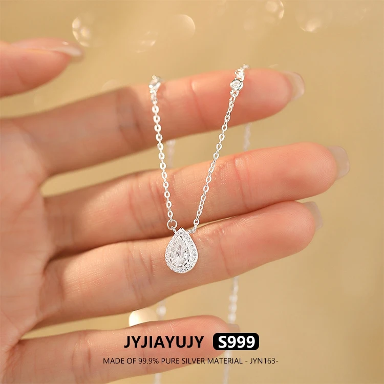 

JYJIAYUJY 100% цельное оригинальное чистое серебро S999 45 см, ожерелье, цепочка с каплями воды, циркон, стиль, модные женские ювелирные изделия, подарок JYN163