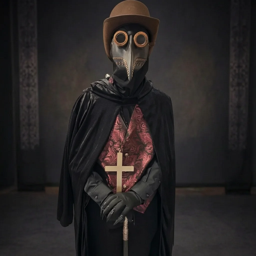 Plague Doctor Costume Set Medieval Leather Bird Billed Beak Mask Hooded Cloak Pointed Hat For Halloween Cosplay Party