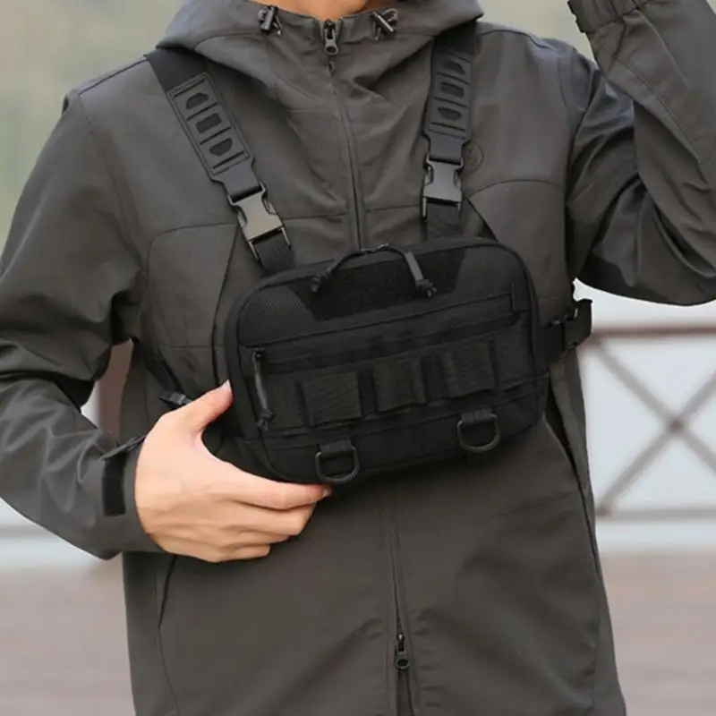 

Mens Chest Bag Oxford Cloth Portable Motorcycle Chest Bag 20L Large Opening Back Mesh Breathable Vest Backpack Multi-Functional