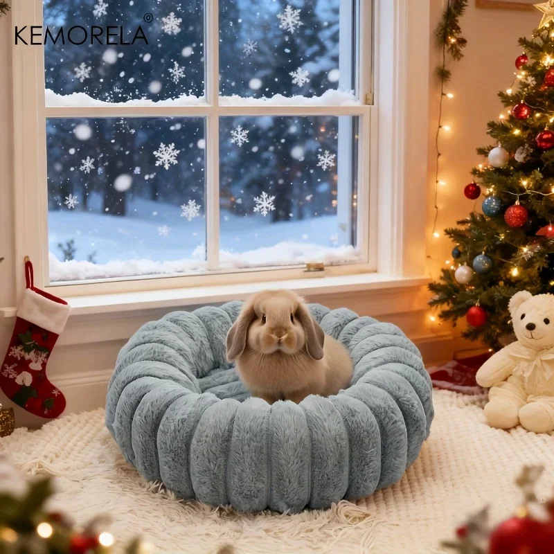 Plüschiges Rundes Haustierbett Waschbares Weiches Nest für Kaninchen Verschleißfestes Warmes Schlafkissen für Kaninchen Hamster Kleine Haustiere – Detail 1