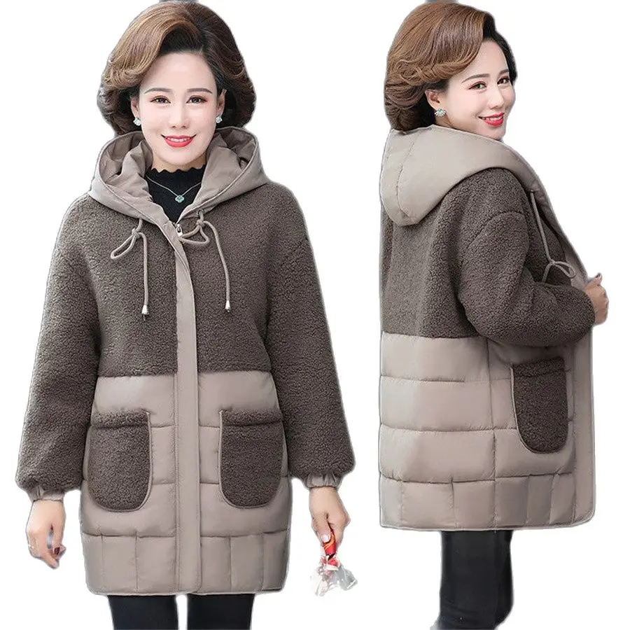 Women\'s Winter Jacket 2023 New Thick Warm Down Parkas Middle-aged Mother Hooded Cotton Padded Cotton Coat Plus Size 5XL