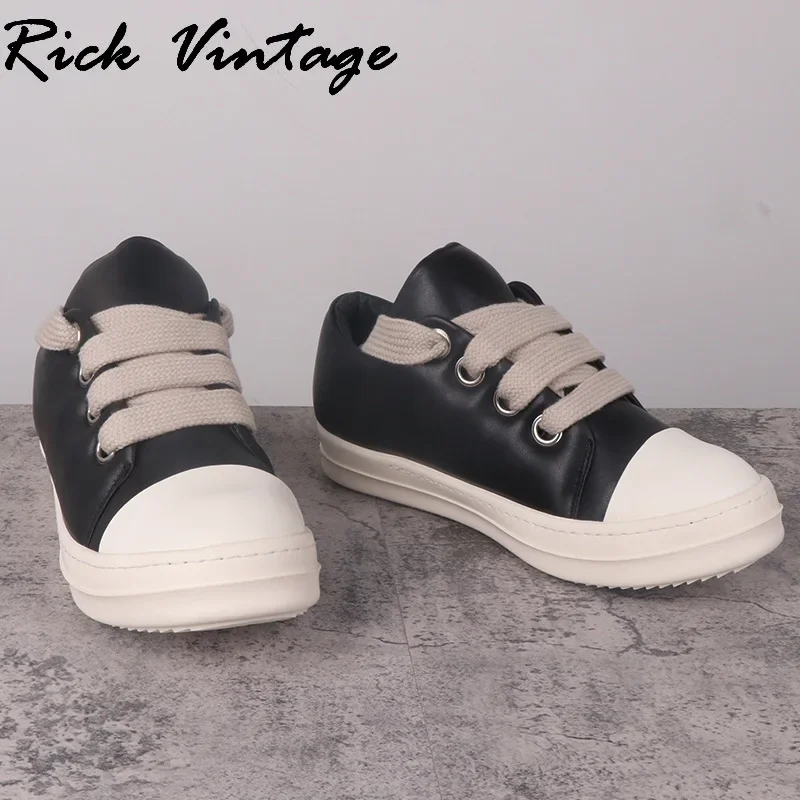 Rick Vintage grube buciki męskie niskie buty z prawdziwej skóry na platformie trampki wiosenne jesienne buty deskorolkowe damskie modne buty na