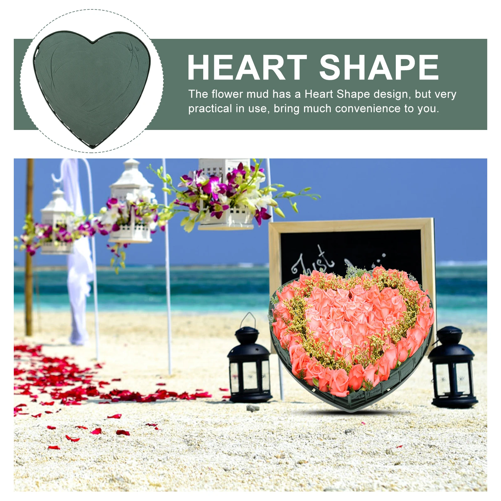 

2pcs Heart Floral Foams Blocks Flower Mud Suction Cup Tray Wedding Car Decor Green Florist Sponge Floral Arrangement Supplies