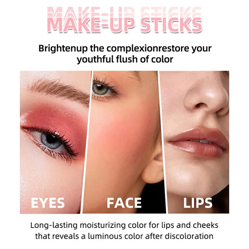 3-in-1 Cheek Blush Stick Lip dyed Eyes Cheek Lips Cream fard Face Contouring Shadow idratante Brighten Water-resist W1Y4