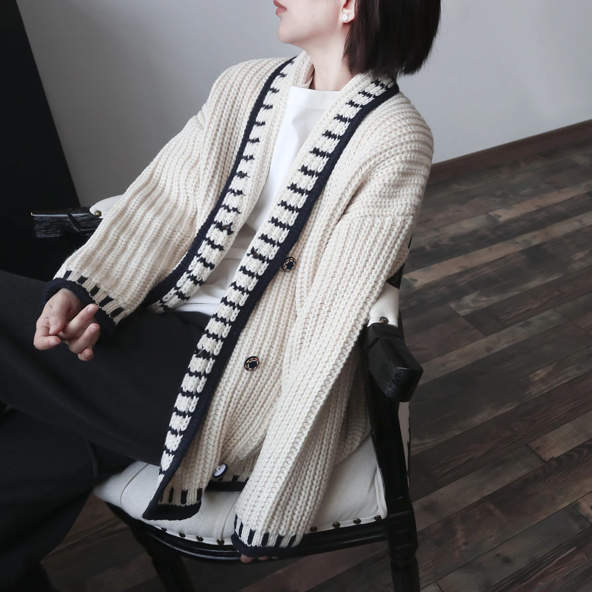 

Handmade Knitted Oversized Long Cardigan Women's Sweater Batobe Sle Cozy Warm Thi Needlework Faion Winter Outerwear